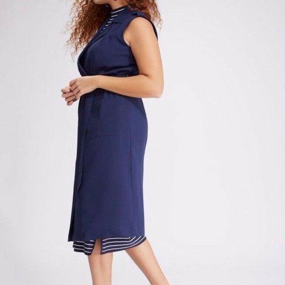 NWT Lane Bryant Sleeveless Trench Coat Navy Blue Long Tie Vest Plus Size 26/28 - Picture 7 of 8